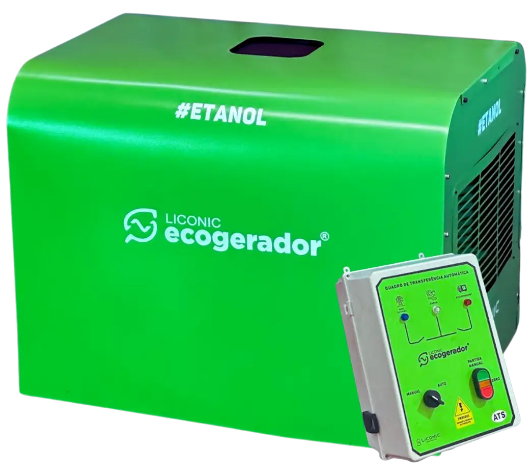 Ecogerador Liconic movido a ETANOL com painel inteligente ATS para controle automático de energia.