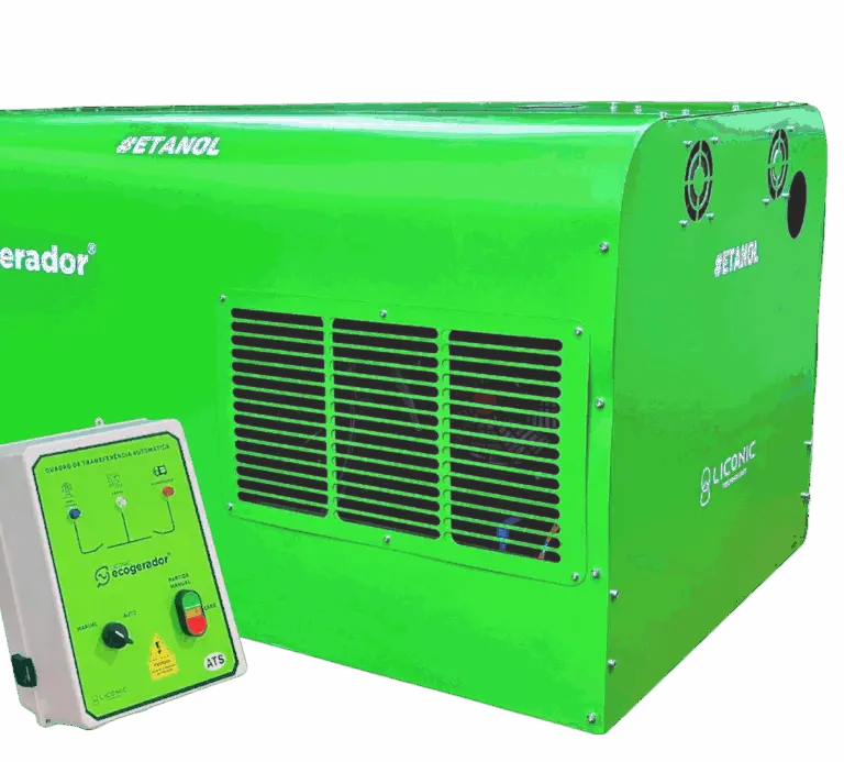 Ecogerador movido a ETANOL com carenagem Ecosilent e painel ATS inteligente para energia limpa.