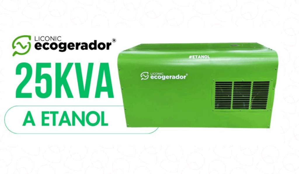 Liconic Ecogerador a Etanol de 25kva sustentável e com baixas emissões com carenagem ecosilent para operação silenciosa e redução de ruído